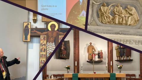 Alttari, risti ja patsaita